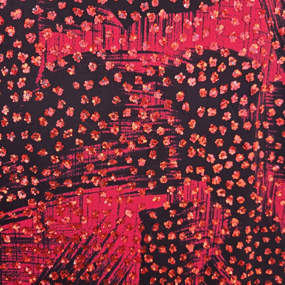 Neiman Marcus Red Black Metallic Cocktail Dress Size 4 Short Sleeve Party - Picture 4 of 11